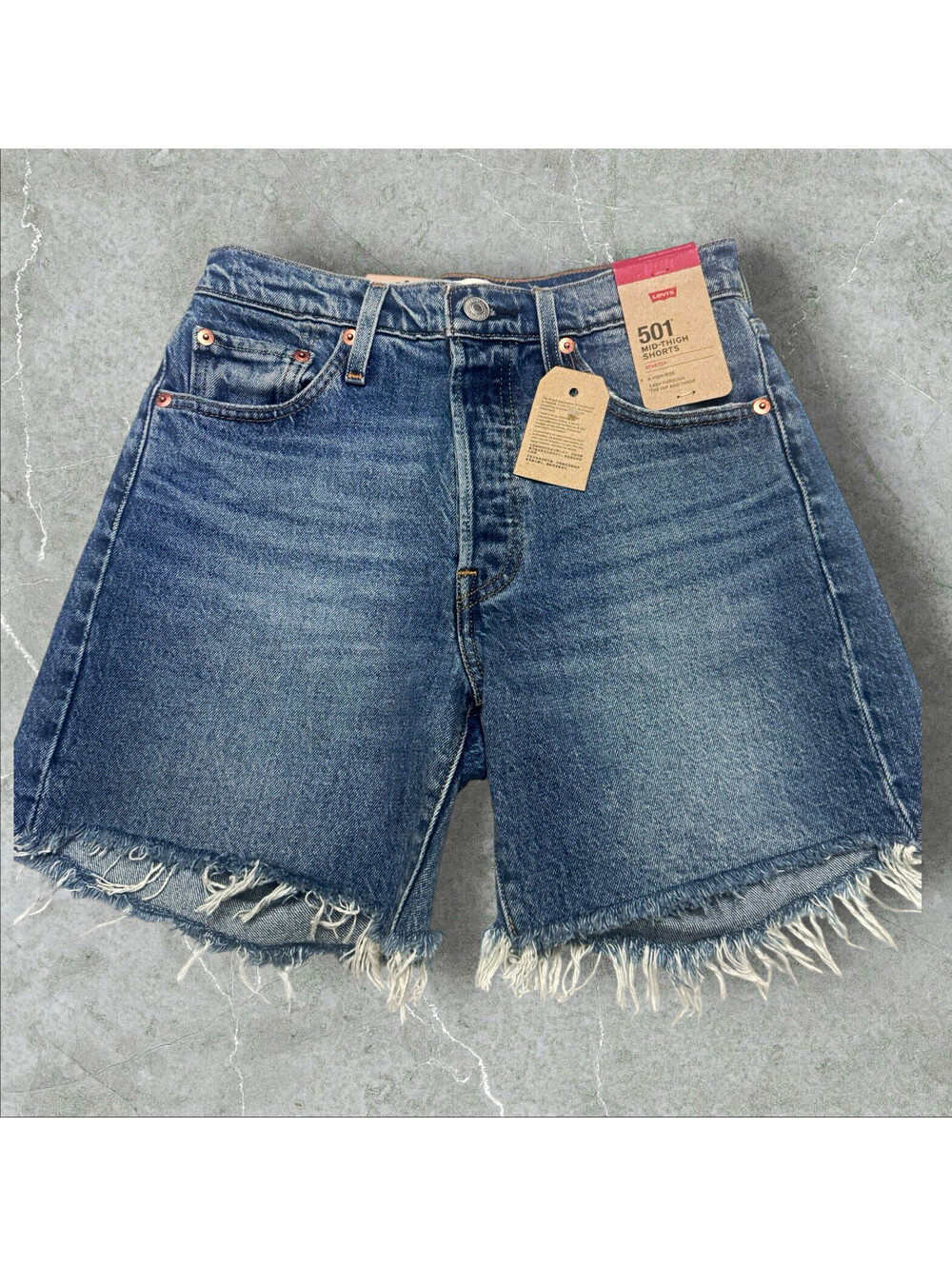 Levi's 501 Mid-Thigh Shorts Womens 25 Blue Denim High Rise Stretch